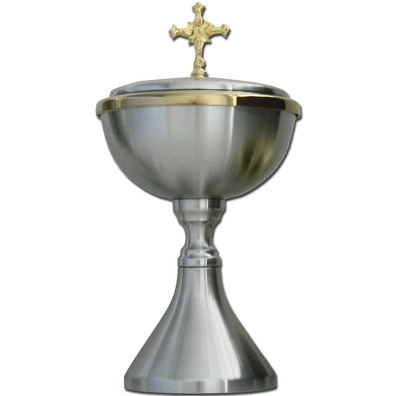 Ciborium in matt silver metal with gold plating inside