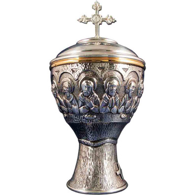 Ciborium of the Last Supper in bronze with silver bath