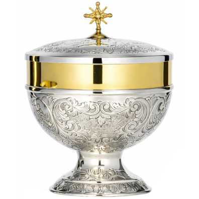 Chiselled sterling silver ciborium with gold stripe
