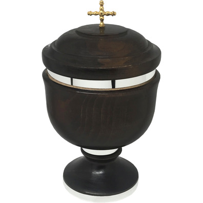 Silver and wood ciborium with 20 cm. Tall