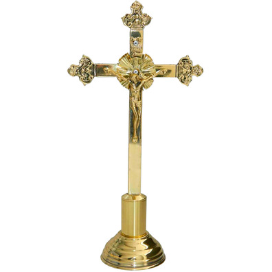 Table crucifix with golden color circular base