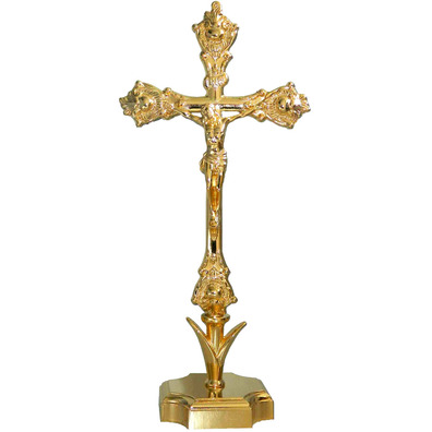 Golden crucifix for table with base