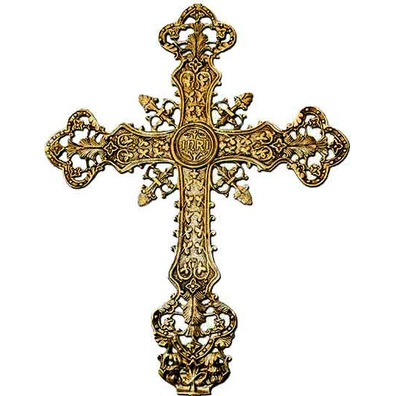 Cross in bronze with INRI and liturgical elements