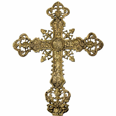Cross in bronze with INRI and liturgical elements