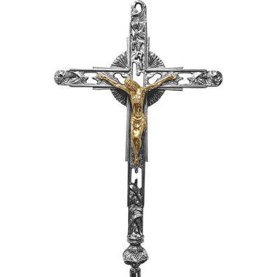 Chromed processional cross with gilded Christ