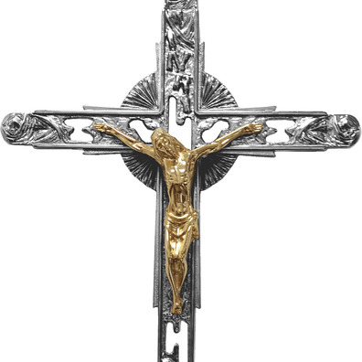 Chromed processional cross with gilded Christ