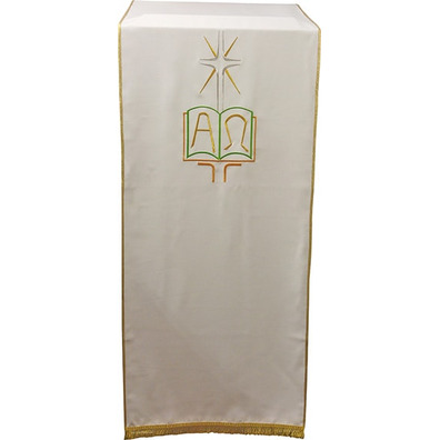 White Alpha and Omega embroidered ambo cover
