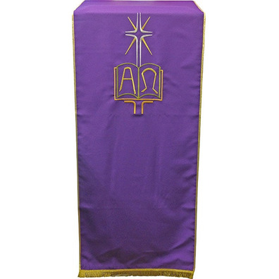 Purple Alpha and Omega embroidered ambo cover