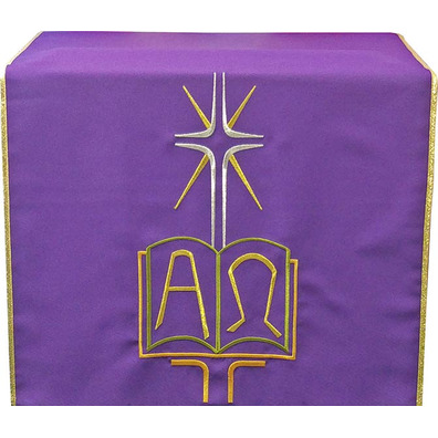 Purple Alpha and Omega embroidered ambo cover