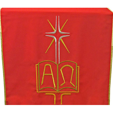 Red Alpha and Omega embroidered ambo cover