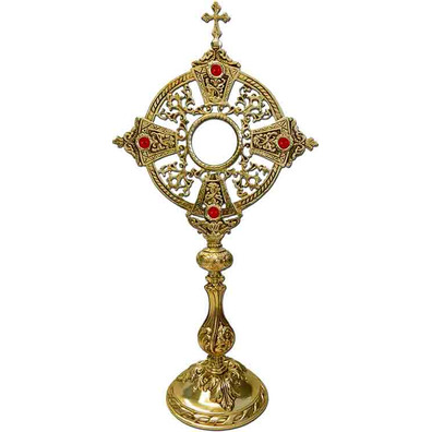 Bronze monstrance with Cross and circular base