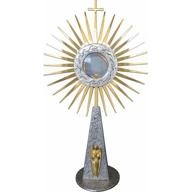 Cast monstrance with golden angel