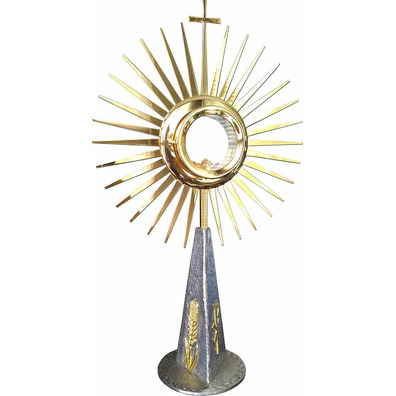 Cast monstrance with golden angel