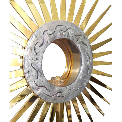 Cast monstrance with golden angel