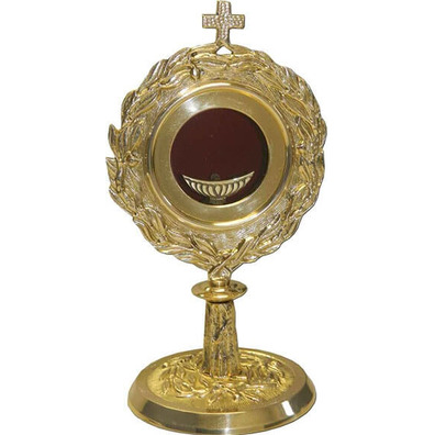 Reliquary - monstrance in gilt metal with relief decoration