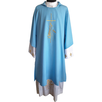 Dalmatic polyester with Cross and spikes embroidered blue