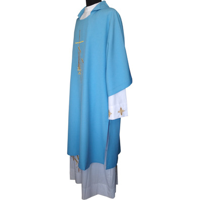 Dalmatic polyester with Cross and spikes embroidered blue