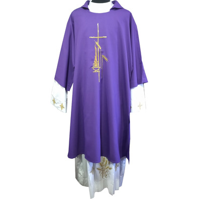 Polyester dalmatic with Cross and spikes embroidered purple