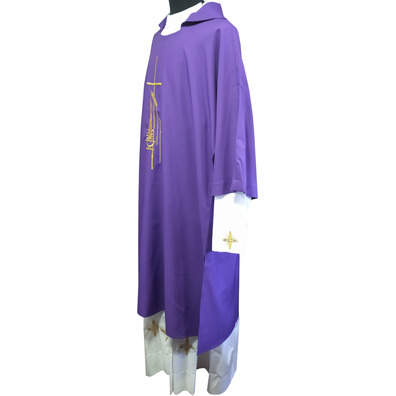 Polyester dalmatic with Cross and spikes embroidered purple