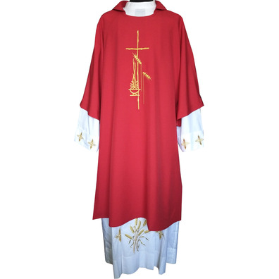 Dalmatic polyester with Cross and spikes embroidered red