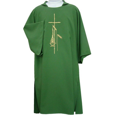 Dalmatic polyester with Cross and spikes embroidered green