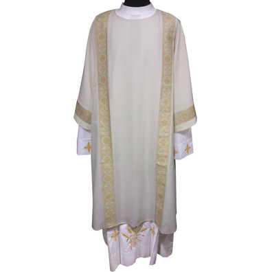 Diaconal dalmatic decorated with gold braid beige