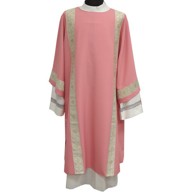 Diaconal dalmatic decorated with gold braid pink