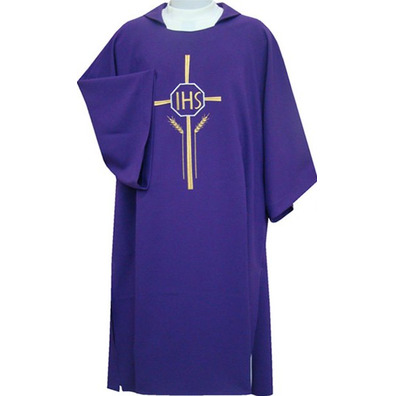 Dalmatic with Cross, JHS and spikes embroidered purple