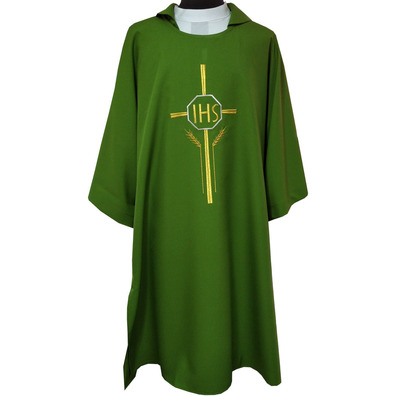 Dalmatic with Cross, JHS and spikes embroidered green