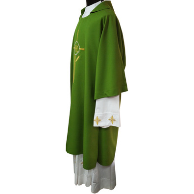 Dalmatic with Cross, JHS and spikes embroidered green