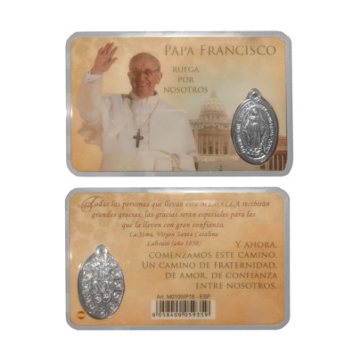 Holy card of Pope Francis with medal | Yellow