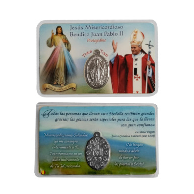 Holy card of Merciful Jesus with the Miraculous Medal