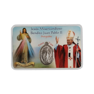 Holy card of Merciful Jesus with the Miraculous Medal