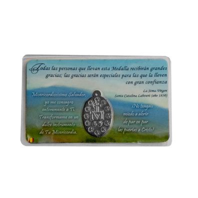 Holy card of Merciful Jesus with the Miraculous Medal