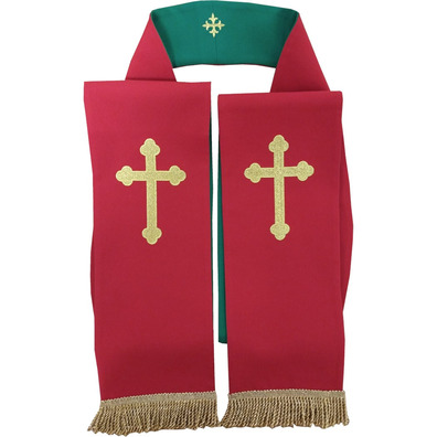 Reversible stole with embroidered Cross red / green