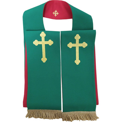 Reversible stole with embroidered Cross red / green