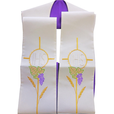 JHS embroidered liturgical stolon | Reversible white / purple