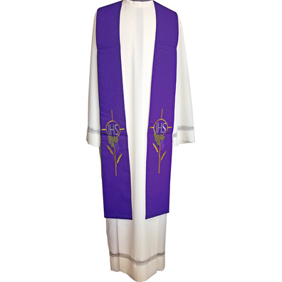 JHS embroidered liturgical stolon | Reversible white / purple