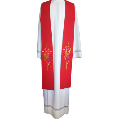 JHS embroidered liturgical stolon | reversible red/green