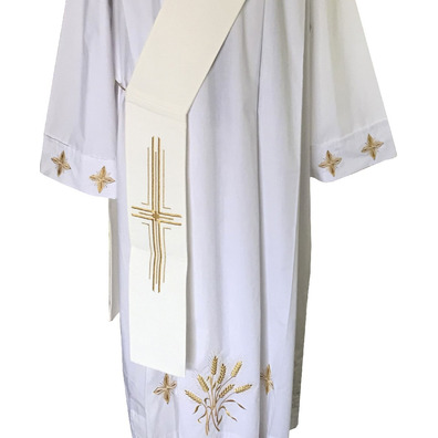 Deacon stole | Beige golden cross embroidery