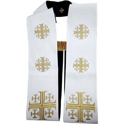 Catholic clergy stole | Jerusalem Cross embroidery white purple