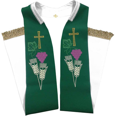 Catholic clergy stole | Jerusalem Cross embroidery green / white