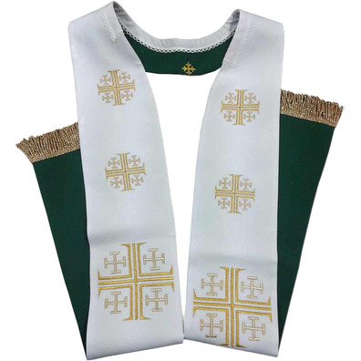 Catholic clergy stole | Jerusalem Cross embroidery green / white