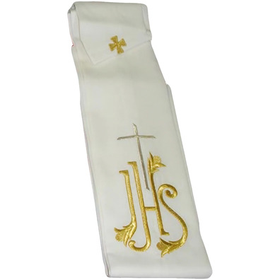 Stole with JHS and embroidered Cross beige