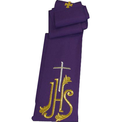 Stole with JHS and purple embroidered Cross