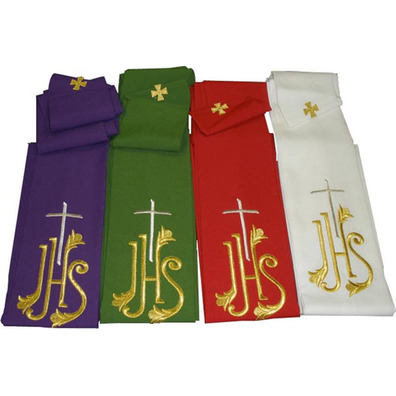 Stole with JHS and green embroidered Cross