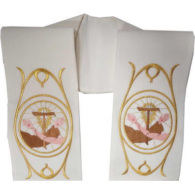 Priestly stole with beige Franciscan embroidery