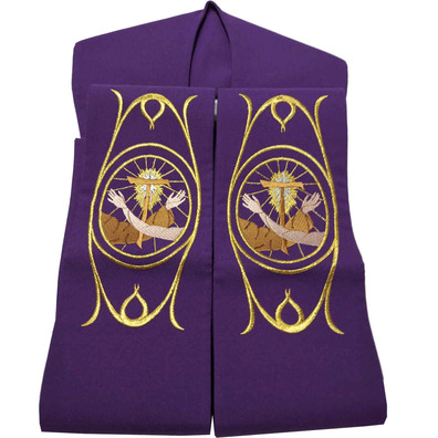 Priest stole with purple Franciscan embroidery