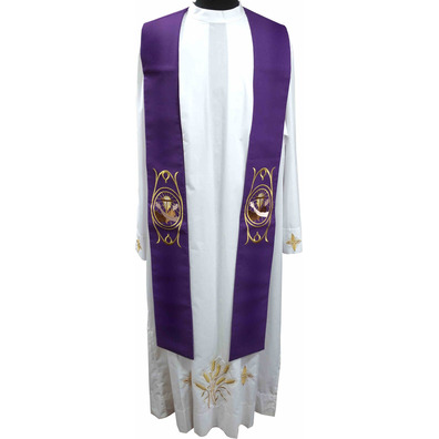 Priest stole with purple Franciscan embroidery