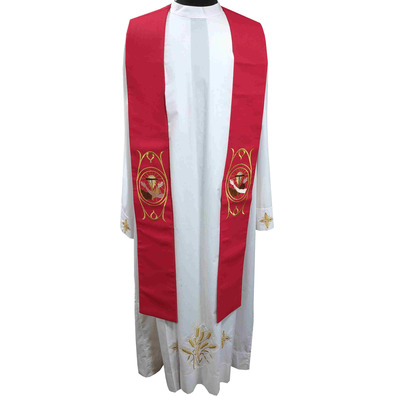 Priest stole with red Franciscan embroidery